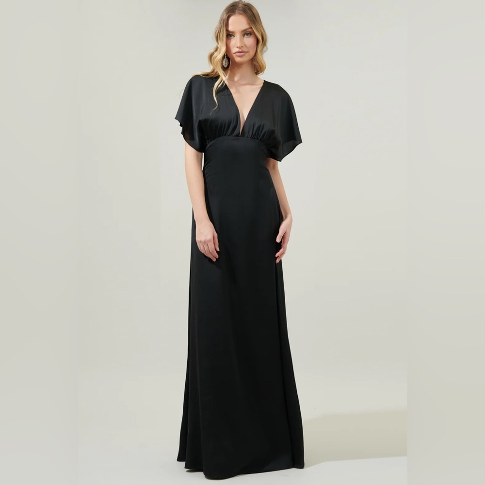 Sugar Lips Black Satin Maxi Dress